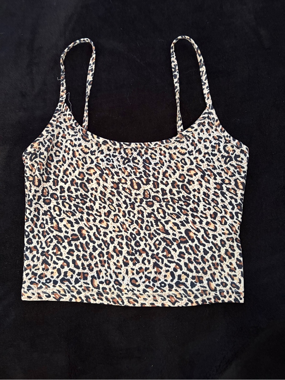 SHEIN Leopard Print Spaghetti Strap Crop Top - Beige Black Brown